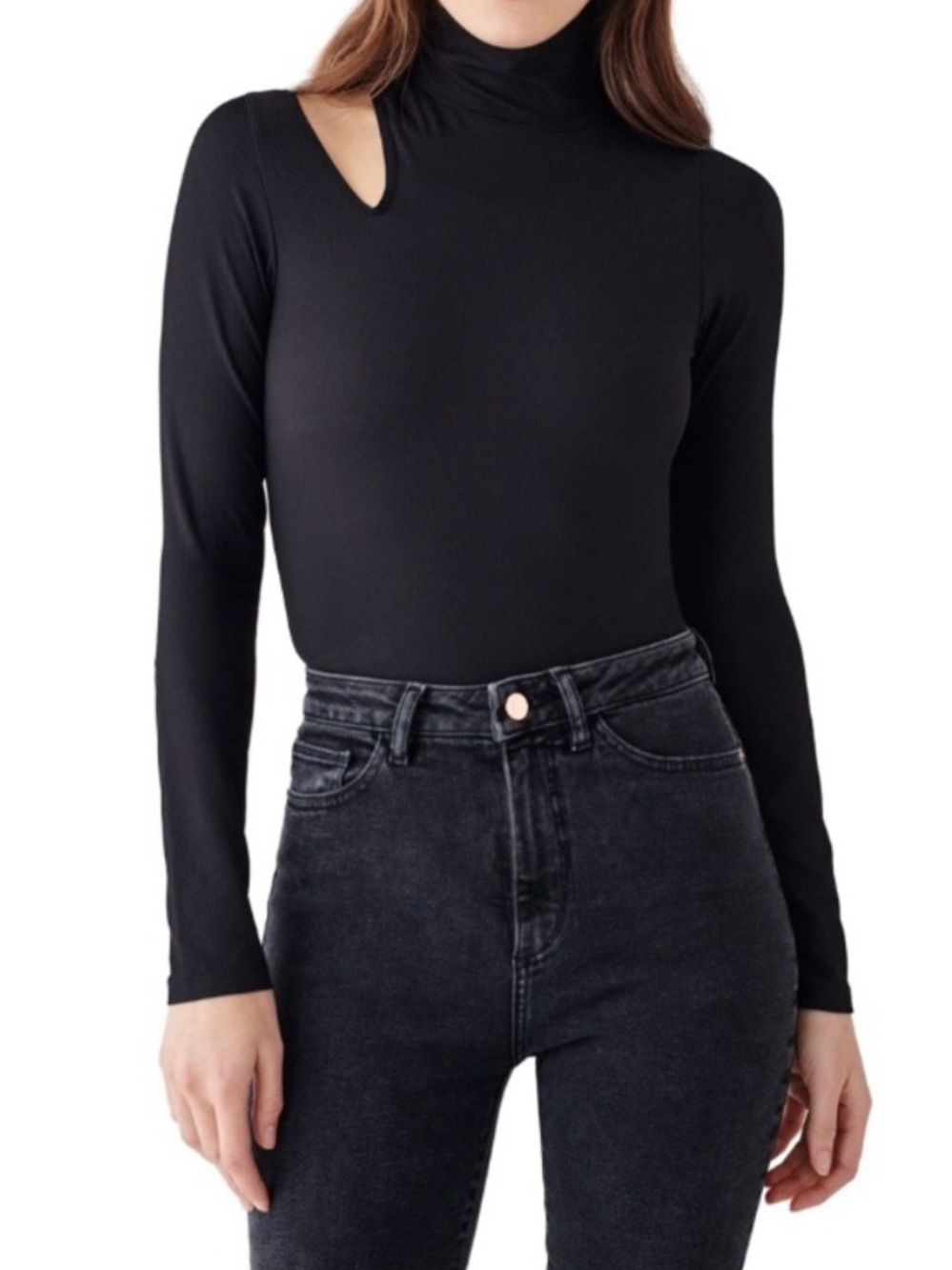 DL1961 Black Long Sleeve Bodysuit with Shoulder Cutout